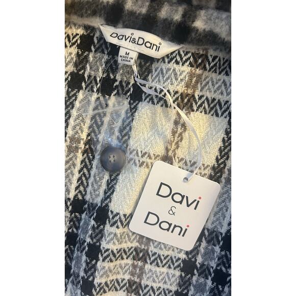 Davi & Dani Plaid Oversized Womens M Jacket Black Brown Ivory Buttons - Picture 5 of 8